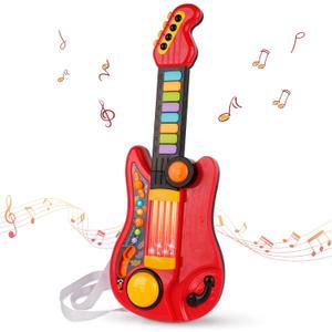 Kids Guitar 2 in 1 Musical Instruments for Kids Piano Toddler Toy Electric Guitars with Strap Music Toys for 3 4 5 Year Old Boys Girls Gifts (Red)