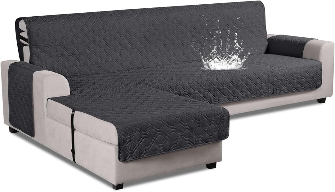 VANSOFY Upgraded Sectional Couch Covers 100% Waterproof L Shaped Sofa Slipcover Reversible Chaise Lounge Cover for Sectional Sofa Furniture Protector Cover for Pets Dog Cat(Large, Charcoal Gray)