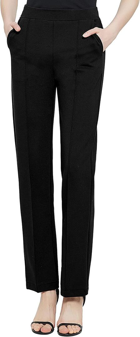 Urban CoCo Women's Yoga Dress Pants Stretchy Casual Slacks Straight Leg Work Pants with Pockets (Large, Black)