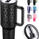 40 oz Tumbler with Handle and Flip Straw Lid - Upgraded Greatyos Traveler 40oz Tumblers with Lids Straws Vacuum Insulated Leak Proof Stainless Steel Cup Mug Gifts for Men Women Him Her (Black Leopard)