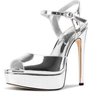 Aachcol Womens Peep Toe Platform Heels Ankle Strap Stiletto High Heel Sandals Prom Dress Shoes 5.1 Inches Heels, US 9