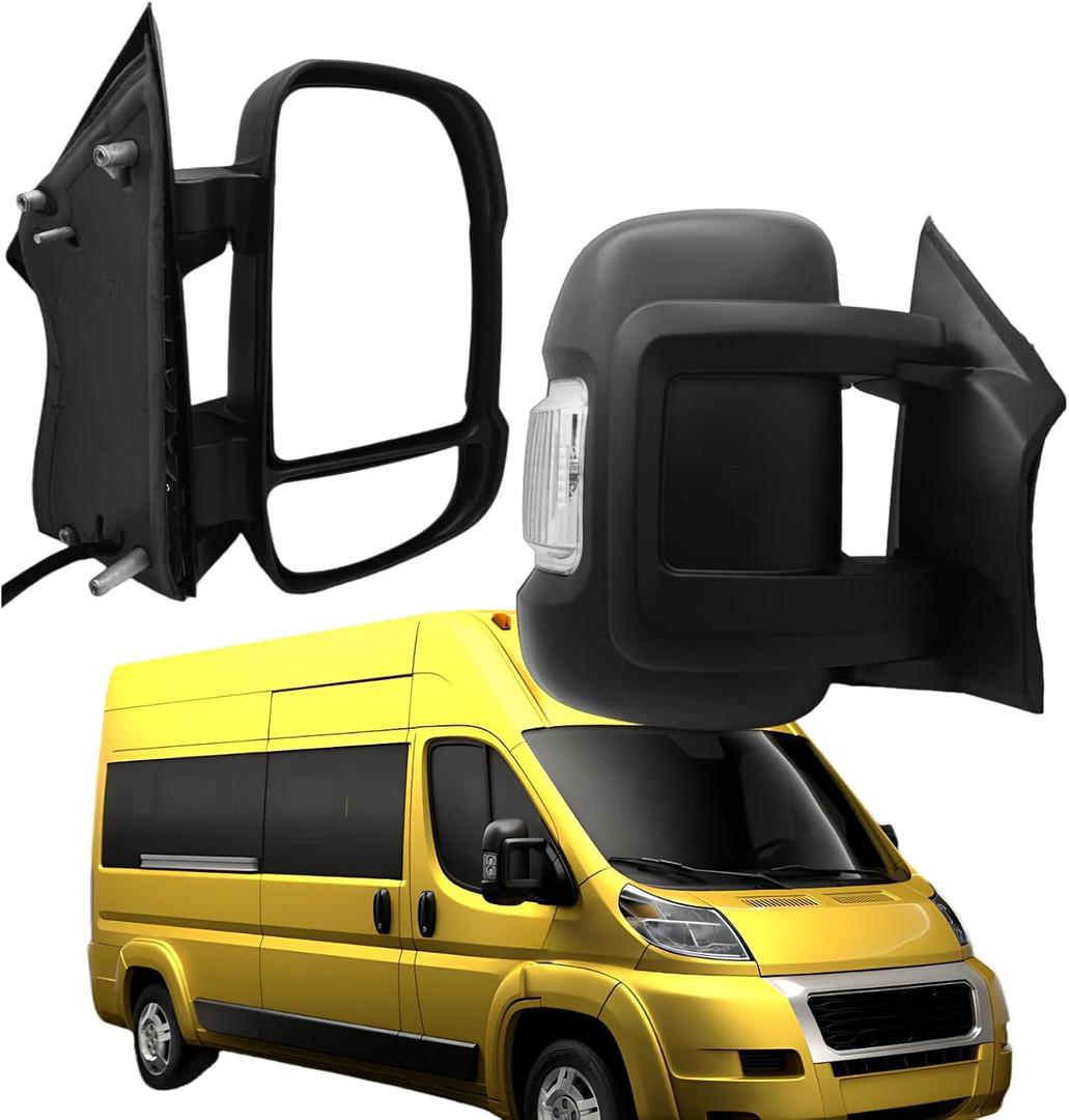 Passenger Side Mirror Compatible with 2014-2024 Ram Promaster 1500 2500 3500 (Short Arm) With Heated Turn Signal Light Manual Folding Power Glass 8 Pins Textured Black, Passenger Side-RH