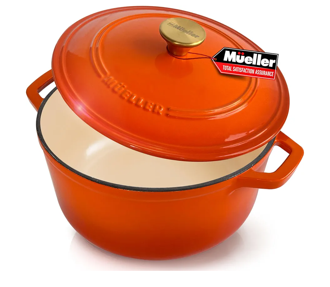 MÜELLERHOME 6 Quart Enameled Cast Iron Dutch Oven for Bread Baking, Heavy-Duty Oven-Safe up to 500° F, & Across All Cooktops, House Warming Gifts New Home, Cast Iron Cookware, Gifts for Women, Orange
