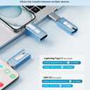 MFi Certified 256GB Flash Drive for iPhone, 3 in 1 Type-C USB Memory Stick Thumb Drive for Photos Videos Storage, High Speed External Memory Storage Photo Stick for iPhone iPad Android PC (Sky Blue)