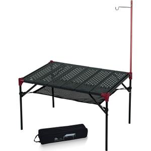 iClimb Extendable Folding Table Large Tabletop Area Ultralight Compact with Hollow Out Tabletop for Camping Backpacking Beach Concert BBQ Party, Three Size (Black - XL + Hanger)