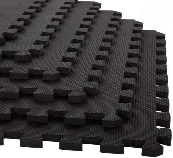 EVA Foam Mat Tiles 24-Pack - 96 SQ FT of Interlocking Padding for Garage, Playroom, or Gym Flooring - Exercise Mat or Baby Playmat by Stalwart (Black)