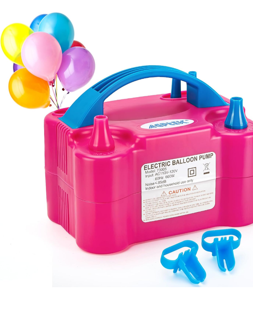 AGPTEK Electric Air Balloon Pump, 110V 600W Rose Red Portable Dual Nozzle Inflator/Blower for Party Decoration