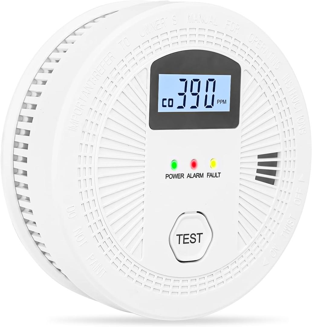 Carbon Monoxide and Smoke Detector with LED Digital Display 85 dB 2 in 1 CO and Smoke Alarm, Battery Powered Fire Alarms Includes Batteries