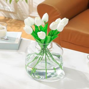 Round Glass Vase, Clear Glass Vase, Wide Flower Vase, Large Glass Vase for Flowers, 8 Inch Glass Flower Vase for Living Room, Dining Table, Wedding, Bookshelf, Office Decor