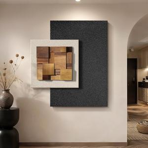 Azartslr 3D Abstract Textured Wall Art, Modern Black Begie Sandstone Wall Decor For Living Room, Brown Minimalism Wooden Home Bedroom Art Painting, Geometric Artwork Dining Room Pictures Decoration