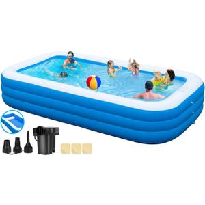 Inflatable Pool with Seats for Adults- Large 130"x 72" x 22" Oversized Thickened Family Blow Up Pool, Big Swimming Inflatable Pool with Pump for Backyard Home Garden Lawn Indoor Outdoor