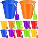Didaey 6 Set 9 Inch Beach Sand Buckets and Shovels Set Includes Large Sand Buckets and Shovels Beach Pails Toys for Kids for Summer Theme Party Favors Summer Game (6 Colors), Buckets: 9 inches, Shovels: 7.5 x 2.5 inches