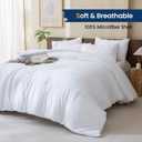Paxrac Classic Pure White Comforter King Size, 3 Pieces Boho Comforter Set, Lightweight Solid Bedding Set, All Seasons Soft Breathable King Comforter Set (104x90In Comforter & 2 Pillowcases)