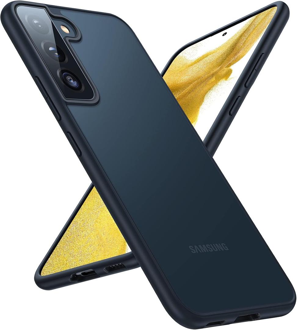 TORRAS Shockproof Galaxy S22 Case, [Military Grade Drop Tested] Translucent Matte Hard Back & Soft Edge Slim Protective for Samsung S22 Case Guardian Series, Black (Blue)
