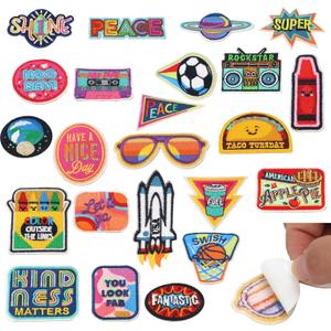 23 Pcs Random Assorted Styles Embroidered Applique, Hippie Self-Adhesive Patches, Sew On/Stick On Patch Applique for Clothes Backpacks Hat Jeans Dress DIY Accessories
