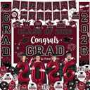 Graduation Decorations Class of 2026 - Maroon Graduation Party Supplies Congrats Grad Backdrop & Banner, Hanging Swirls, Porch Sign, Balloons for High School & College Celebrations