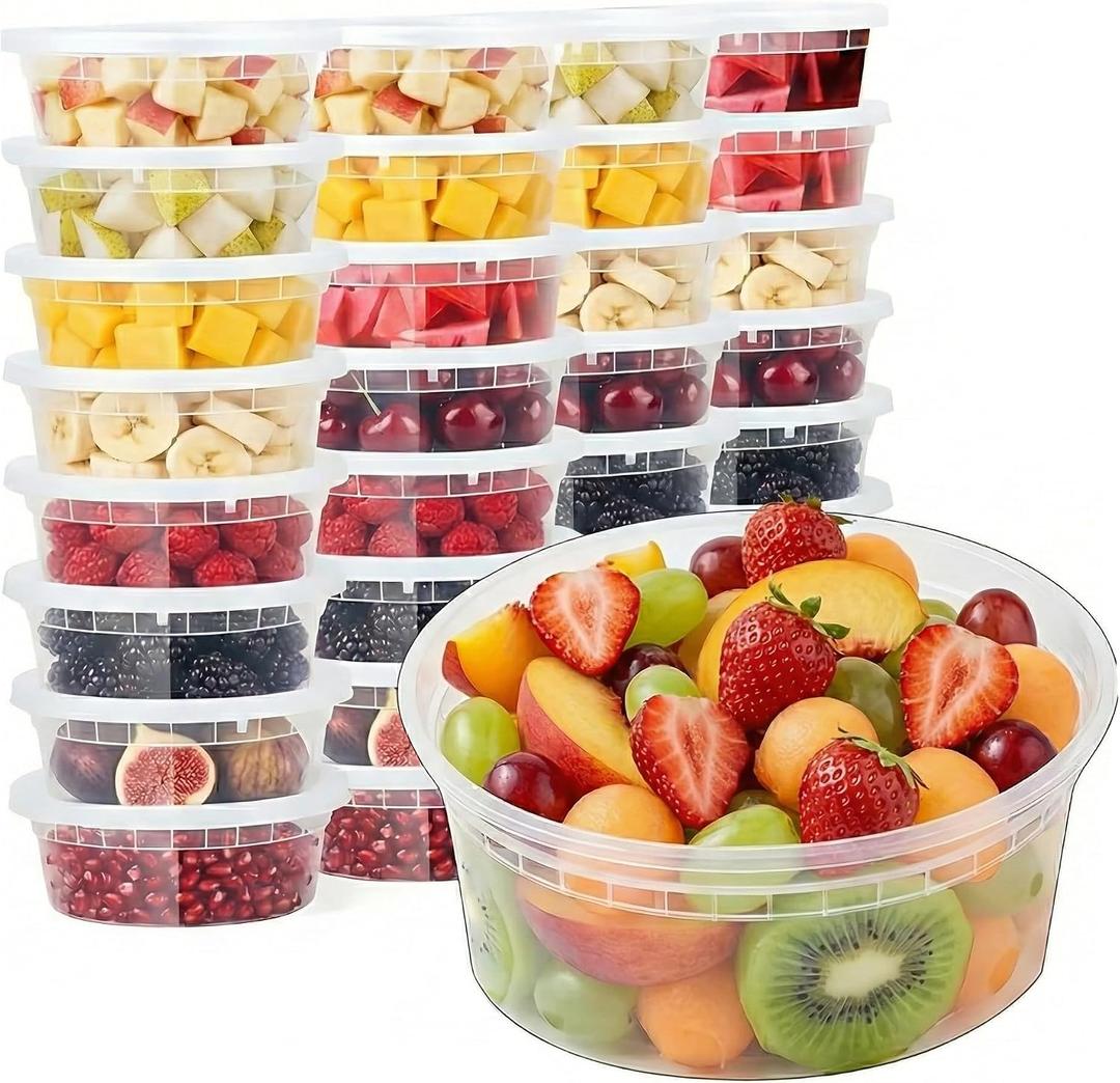 Food Storage Containers [30 Set] x [8 oz] Plastic Deli Containers with Lids Slime Soup Meal Prep Reusable | BPA Free | Stackable | Leakproof | Microwave/Dishwasher/Freezer (30 Set, 8 oz)