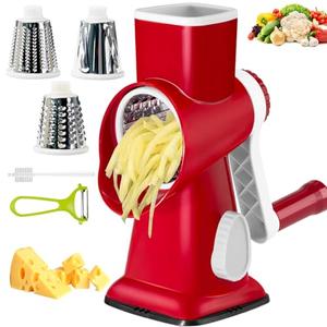 Eleko Meyar Cheese Grater with Handle, Multifunctional Manual Rotary Cheese Grater - Cheese Shredder Easily Chop Carrots, Potatoes, Vegetables and Fruits and Easy to Clean(red)