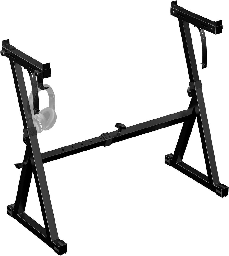 Rhymo Keyboard Stand Double-X, Heavy-Duty, Pre-Assembled Piano Stand for Kids and Adults, 8 Adjustable Digital Piano Stand with Locking Straps Fits 54 61 88 (Z)