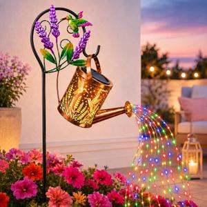 Solar Lights Garden Decor, Hummingbird Solar Watering Can Lantern, Waterproof Colorful Outdoor Light, Birthday Gifts for Mom Grandma Women, Garden Lights for Yard Pathway Patio Lawn (Lavender)