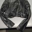 Allegra K Faux Leather Jacket for Women's Open Front Long Sleeve PU Cropped Leather Jacket Coat (Medium)