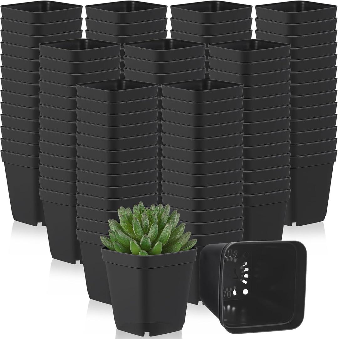 Yaomiao 200 Pack 3 Inch Black Nursery Pot Square Flower Pots Plastic Plant Succulent Planter Seed Starting Pots with Drainage Holes for Garden Office Balcony Decor Indoor Outdoor Plant Seedling