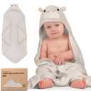 KeaBabies Hooded Baby Towel for Newborn - Viscose Derived from Bamboo Large Baby Bath Towels with Hood for Boys, Girls, Toddler, Extra Absorbent & Soft Newborn Bath Essentials (Hippo) (Regular 35x35)