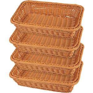 4 PCS 12 Inch Wicker Bread Basket, Woven Serving Basket, Tabletop Food Serving Basket for Restaurant, Bakery, Family Party, Hotel Serving, Fruits, Vegetables and Snacks, Brown, by GNIEMCKIN