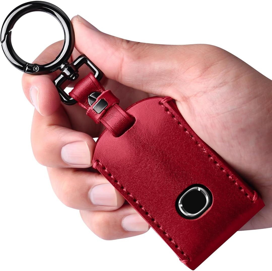 Tukellen for Mazda Leather Key Fob Cover with Keychain Compatible with 3 6 CX-5, CX-30, CX-9,4-Buttons Smart Remote, Genuine Leather Key case-Red