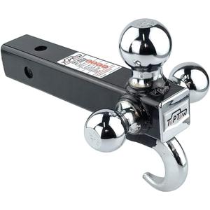 TOPTOW 64180 Trailer Receiver Hitch Triple Ball Mount with Hook, Chrome Balls, Fits for 2 inch Receiver, Hollow Shank