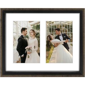 Frametory, 4x6 Double Picture Frame in Black and Walnut - 8x10 Collage Frame, Real Glass - Horizontal and Vertical Formats for Wall, 1 Pack, 8x10 with Two 4x6