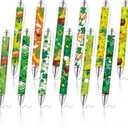 2 x MALOKI 12 Pcs Pretty Fancy Cute Funny Pens for Women St Patricks Day Decorations Accessories Gifts Shamrock Decor Retractable Green Floral Aesthetic Pens for Irish Party Supplies Favors