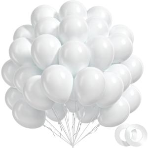 BAUANOOY 100pcs White Balloons 12 inch, White Latex Balloons with Ribbon for Engagement Bridal Shower Bachelorette Birthday Wedding Party Decorations