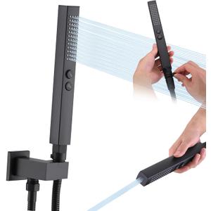 All-Metal High Pressure Square Handheld Shower Head with Jet Spray and Rainfall Modes, Volume Control Regulator, ON/OFF Switch, Hose and Wall Mounted Adjustable Bracket, Matt Black Color