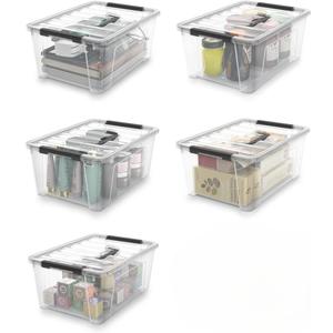 Clear Storage Latch Bins, 5-Pack Storage Organizer Box with Handle and Lids, 5-Litre