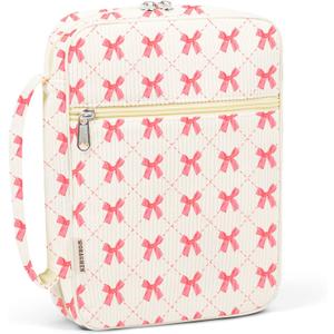 Bible Cover Case for Women,Cordoury Bible Cover with Handle,Bow Bible Book Cover,Carrying Case Bible Protective Christian Gift(zhengqi Bow, M)