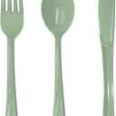 150 PCS Sage Green Plastic Silverware Heavy Duty Utensil Sets Include 50 Disposable Forks, 50 Knives, 50 Spoons for Birthday, Baby Shower, Picnic, Spring Party, Wedding