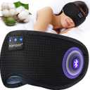 TOPOINT Sleep Mask Headphones Bluetooth Wireless 5.4, Breathable Cotton Eye Mask for Sleeping Side Sleepers Travel Music Headsets with Microphone Handsfree Men Women (Black)