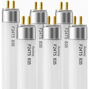 6 Pack F24T5/835/HO Fluorescent Light Bulb, 22 inch T5 Linear Tube 24W 3500K Soft Warm, 1800 Lumens High Output,86 CRI, G5 Mini Bi-Pi Base