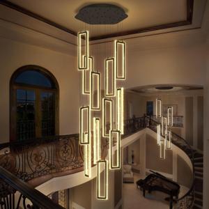 ykolupty H158 Modern Chandelier 12 Rings Black Chandelier Lighting Fixture High Ceiling Chandelier Suitable for Living Room Staircase Villa (Crystal Rectangle Black)