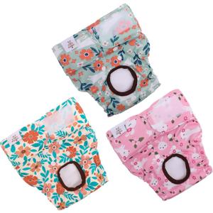 CuteBone Dog Diapers Female Washable Small Medium Large 3 Pack Reusable Doggie Diapers Puppy Period Pants for Doggy Heat Cycle Peeing, S