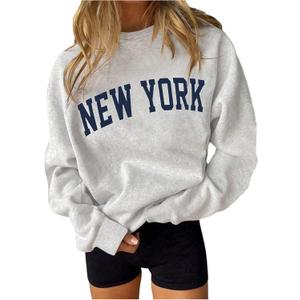 Verdusa Women's Letter Print Crewneck Sweatshirts Streetwear Casual Loose Pullover Tops (Large, Grey New York)