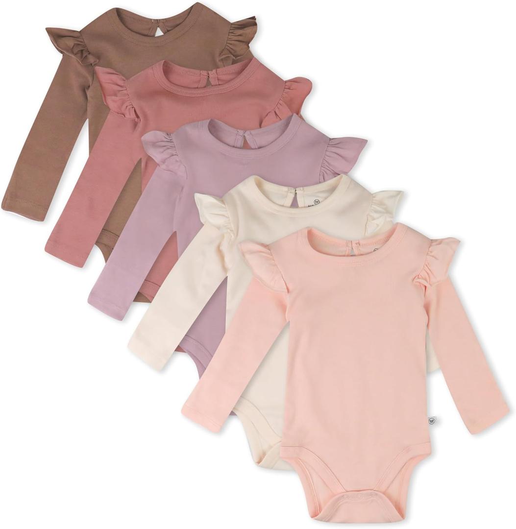 HonestBaby 5-Pack Long Sleeve Bodysuits One-Piece 100% Organic Cotton for Infant Baby Girls, Autumn Pinks, Size: Newborn