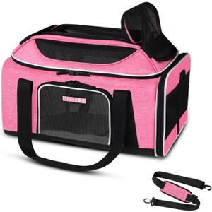 Petskd Top-Expandable Pet Carrier 17x12x8.5 Inches JetBlue Allegiant Spirit Airline Approved, Soft-Sided Carrier for Small Cats and Dogs with Locking Safety Zippers and Anti-Scratch Mesh(Pink)