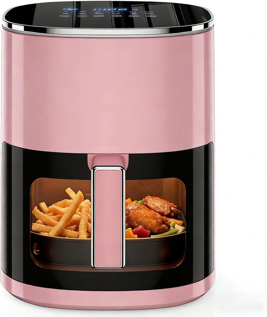 Simple Deluxe 12-in-1 Air Fryer 6.34 Qt, Digital Preset Airfryer with Visible Window, Nonstick and Dishwasher-Safe Basket, Air Fry, Roast, Bake, Dehydrate, Fries, 1700W, Pink