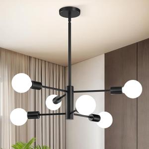 Modern Sputnik Chandeliers Light, 6-Light Black Chandeliers for Dining Room, Height Adjustable Ceiling Lights Farmhouse Chandelier for Kitchen Island Living Room Bedroom Visit The Store