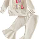 Kayotuas Toddler Baby Girls Birthday Outfits Birthday Girl Shirt Ruffle Sleeve Sweatshirt Bell Bottom Pants Cute Fall Clothes (18-24 Months, Apricot)