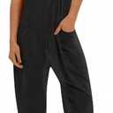 Fisoew Women's Summer Sleeveless Loose Casual V Neck Jumpsuits Spaghetti Strap Long Pants Baggy Overalls with Pockets, XXL