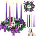 Tioncy 12 Inch Christmas Advent Wreath Candle Holder with 5 Flameless Candles Remote Control Wreaths Holder Centerpiece Decoration with Berries(Stylish,11 x 0.8 x 0.8 in)