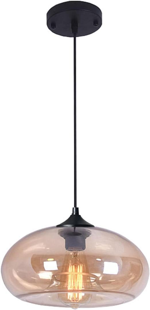 11" Industrial Vintage Colorful Glass Pendant Lighting 1-Light Farmhouse Loft Bar Ceiling Hanging Lamp Kitchen Island Dining Room Bedroom Chandelier (Amber)